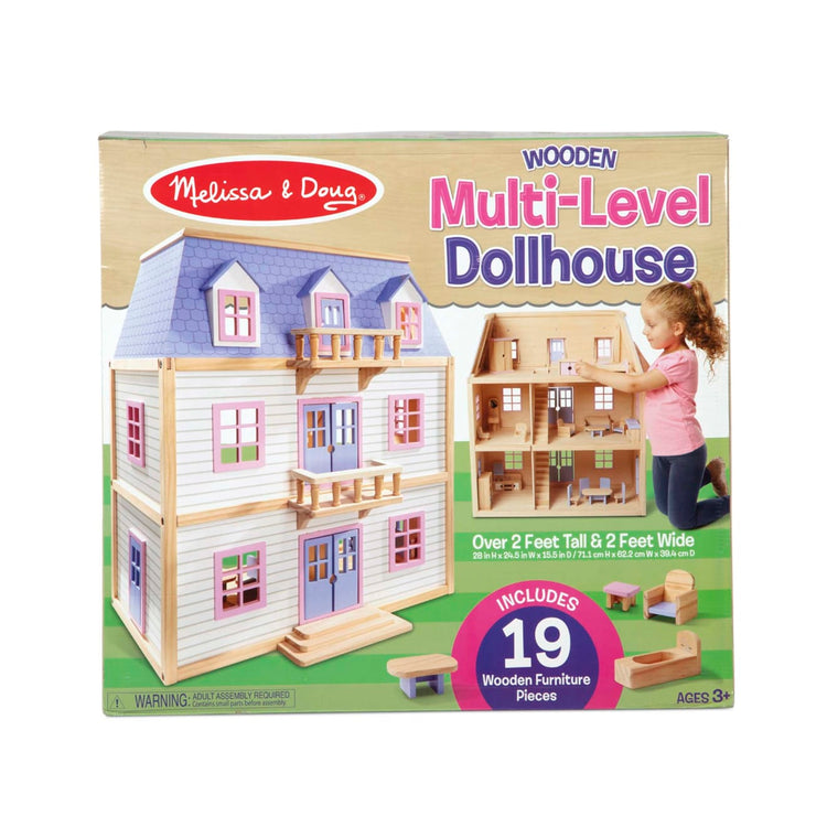 the Melissa & Doug Modern Wooden Multi-Level Dollhouse With 19 pcs Furniture [White]