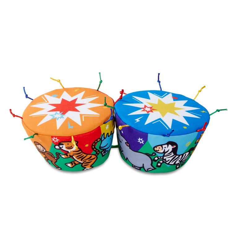 An assembled or decorated the Melissa & Doug K's Kids Bongo Drums Soft Musical Instrument