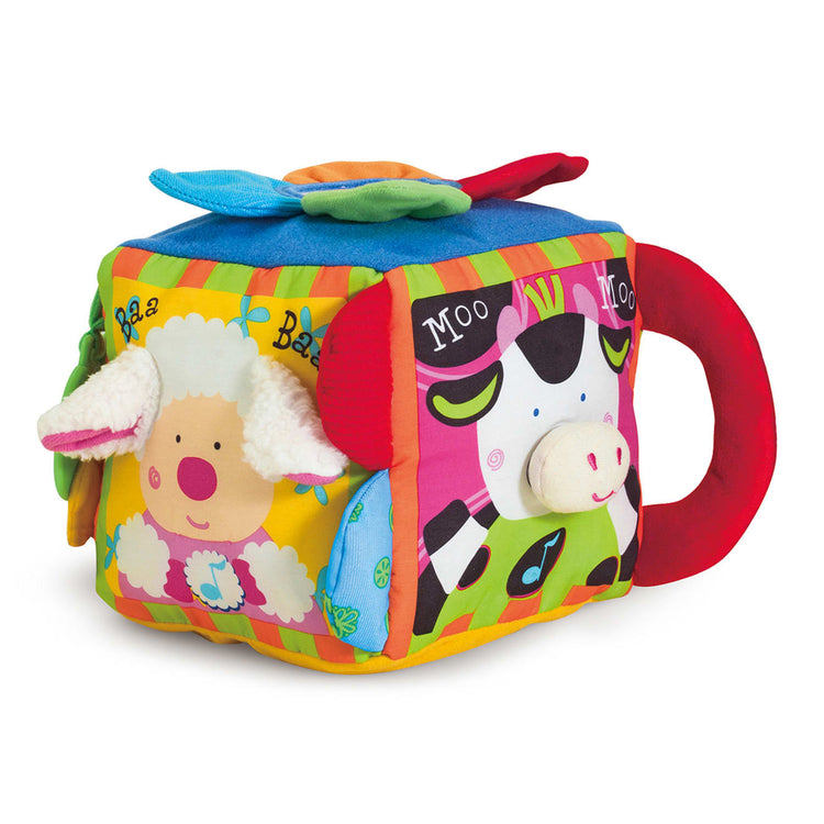 The loose pieces of the Melissa & Doug K's Kids Musical Farmyard Cube Educational Baby Toy