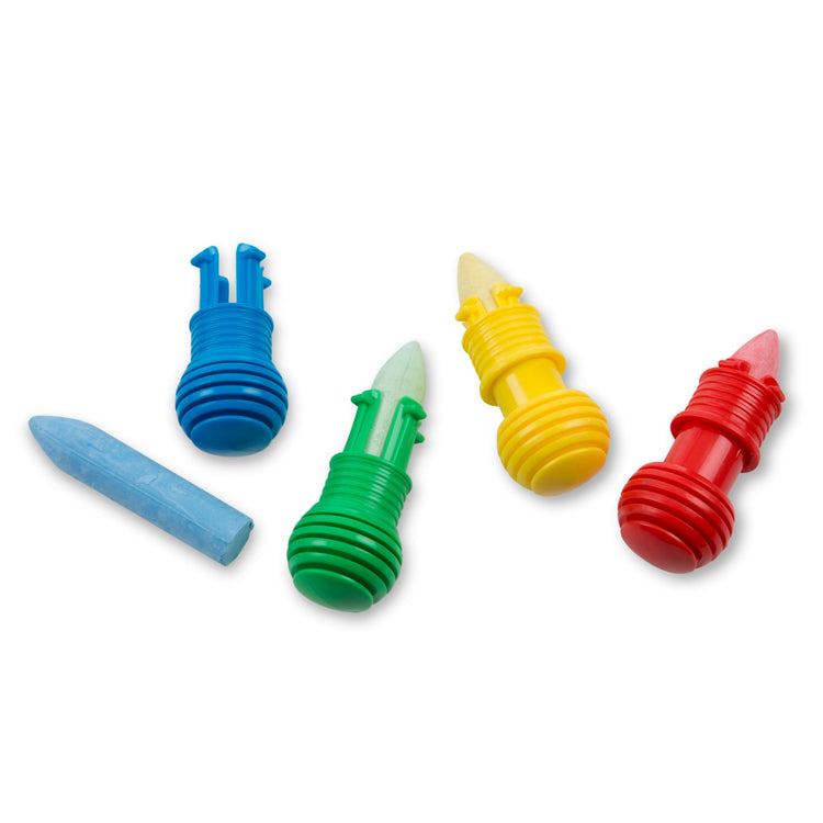 The loose pieces of the Melissa & Doug My First Sidewalk Chalk Set With Holders - 4 Chalk Sticks and 4 Holders