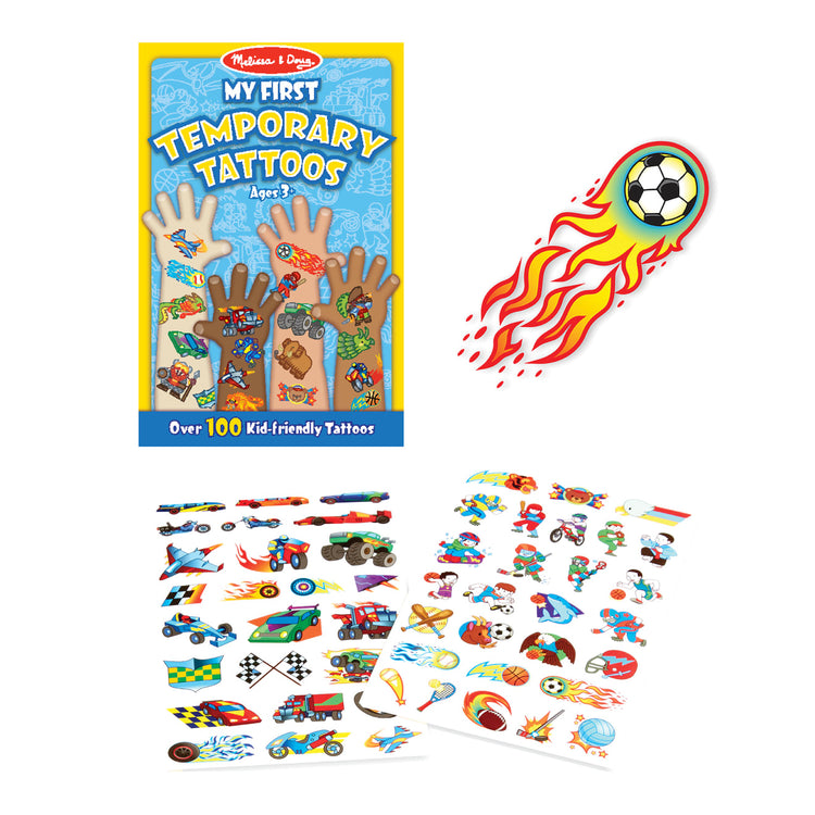The loose pieces of the Melissa & Doug My First Temporary Tattoos: Adventure, Creatures, Sports, and More - 100+ Kid-Friendly Tattoos