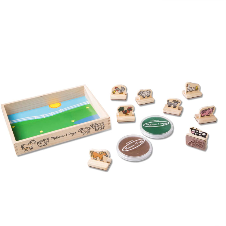 The loose pieces of the Melissa & Doug My First Wooden Stamp Set - Farm Animals