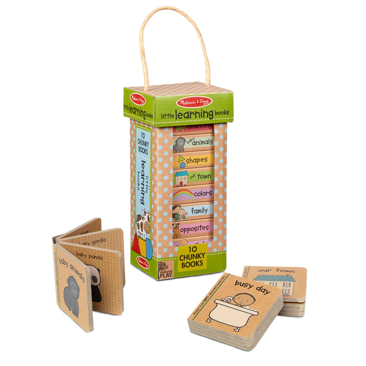 The loose pieces of the Melissa & Doug Children's Book - Natural Play Book Tower: Little Learning Books