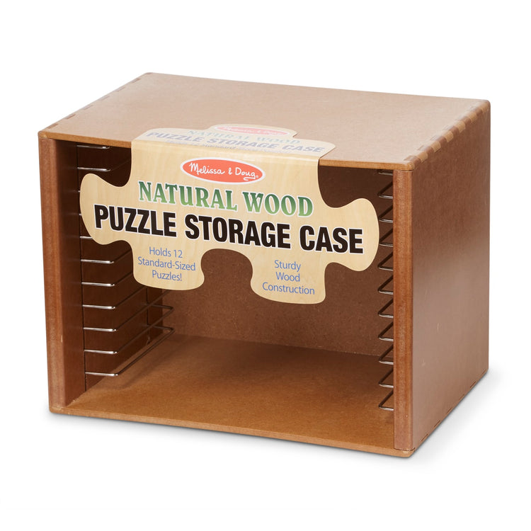 The front of the box for the Melissa & Doug Wooden Puzzle Storage Case (Holds 12 Puzzles)