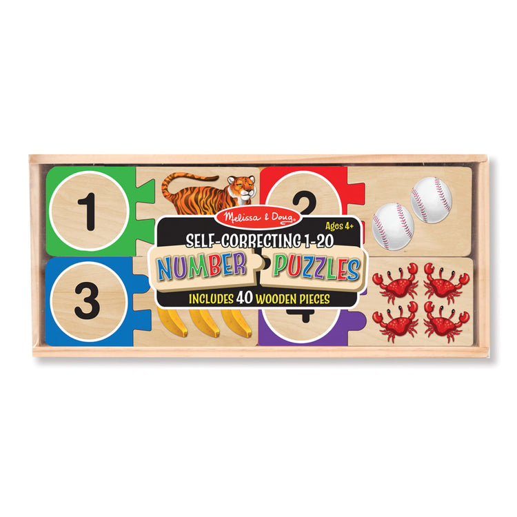 the Melissa & Doug Self-Correcting Wooden Number Puzzles With Storage Box (40 pcs)