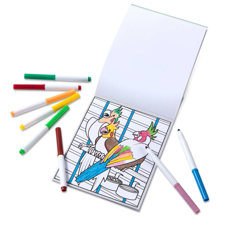 The front of the box for the Melissa & Doug Magic-Pattern Kids’ Pets Marker Coloring Pad On the Go Travel Activity