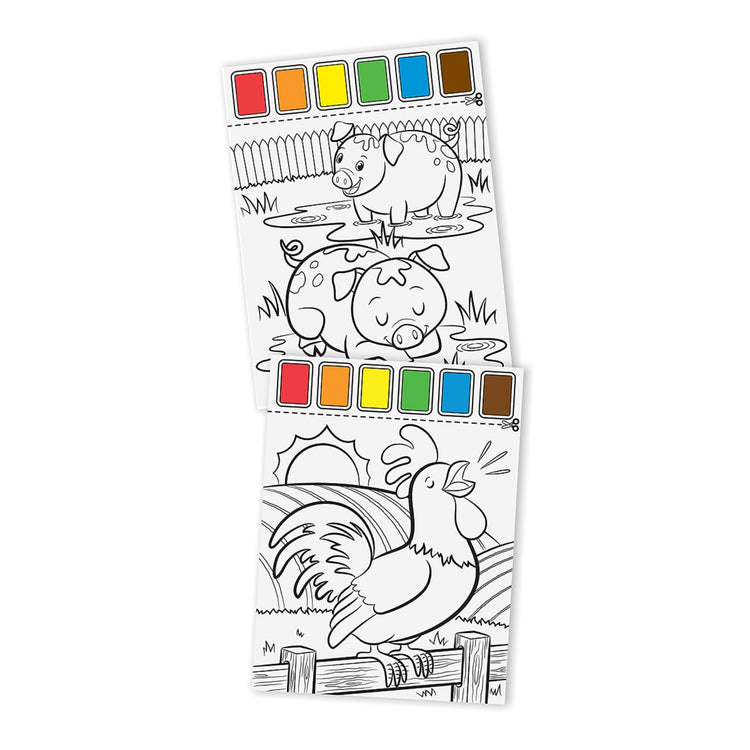 The loose pieces of the Melissa & Doug Paint With Water - Farm Animals, 20 Perforated Pages, Spillproof Palettes