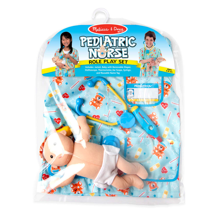 the Melissa & Doug Pediatric Nurse Costume Role Play Set (8 pcs) - Includes Baby Doll, Stethoscope
