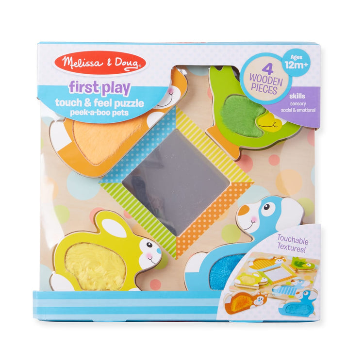 the Melissa & Doug First Play Wooden Touch and Feel Puzzle Peek-a-Boo Pets With Mirror