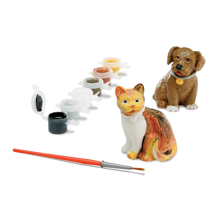 The front of the box for the Melissa & Doug Created by Me! Pet Figurines Craft Kit (Resin Dog and Cat, 6 Paints, Paintbrush)