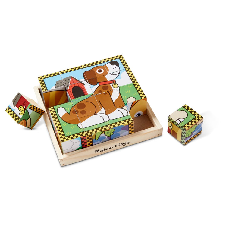 Melissa & Doug Pets Wooden Cube Puzzle With Storage Tray (16 pcs)