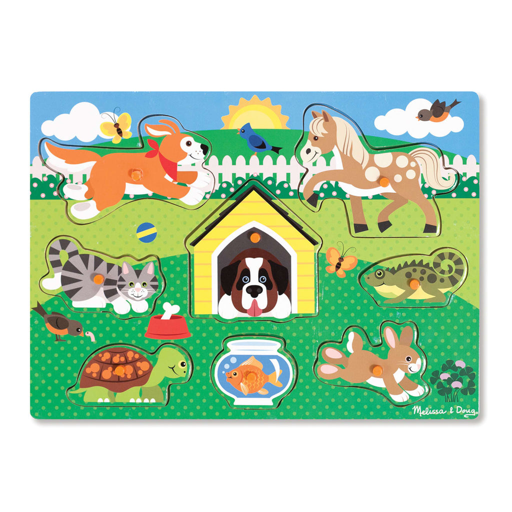 Melissa & Doug Pets Wooden Peg Puzzle - 8 Piece Toddler Puzzle With Easy-Grasp Pegs