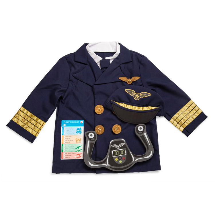 the Melissa & Doug Pilot Costume Role Play Set (6 pcs) - Jacket, Tie, Hat, Wings, Steering Yoke, Checklist