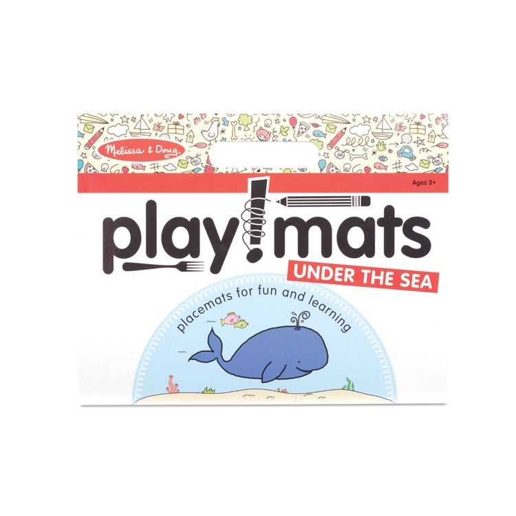 The front of the box for the Melissa & Doug Playmats Under the Sea Take-Along Paper Coloring And Learning Activity Pads (24 Pages)