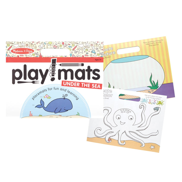 The loose pieces of the Melissa & Doug Playmats Under the Sea Take-Along Paper Coloring And Learning Activity Pads (24 Pages)