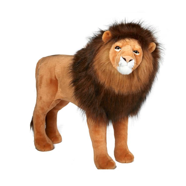 An assembled or decorated the Melissa & Doug Standing Lion Lifelike Stuffed Animal With Full Mane, More Than 2 Feet Tall, Nearly Three Feet Long
