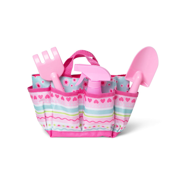 The loose pieces of the Melissa & Doug Sunny Patch Pretty Petals Gardening Tote Set With Tools
