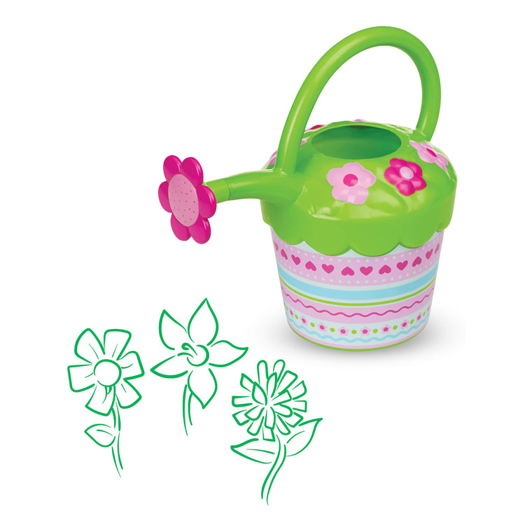 The loose pieces of the Melissa & Doug Sunny Patch Pretty Petals Flower Watering Can - Pretend Play Toy