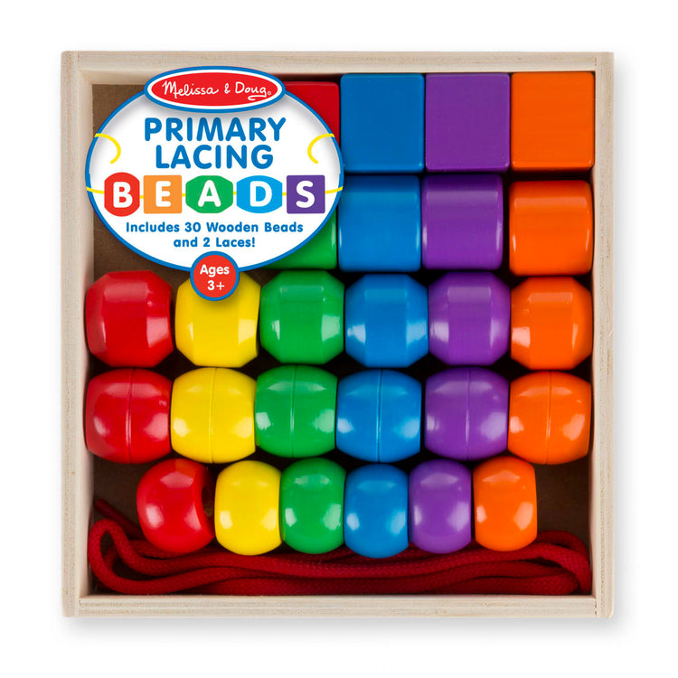 the Melissa & Doug Primary Lacing Beads - Educational Toy With 8 Wooden Beads and 2 Laces