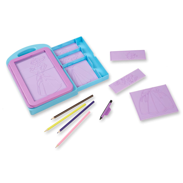 Melissa & Doug Princess Design Activity Kit - 9 Double-Sided Plates, 4 Colored Pencils, Rubbing Crayon
