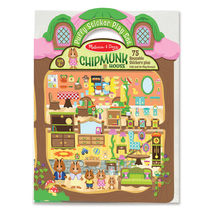 The front of the box for the Melissa & Doug Puffy Sticker Activity Book: Chipmunk House - Safari