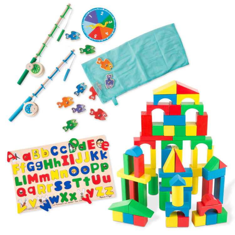 The loose pieces of the Rainy Day Indoor Play Gift Set