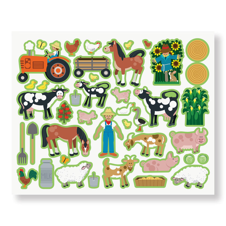 A child on white background with the Melissa & Doug Reusable Sticker Pads 3-Pack - Habitats, Vehicles, Town (115 Stickers)