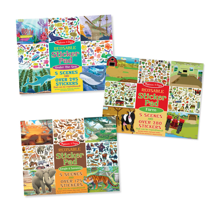 The front of the box for the Reusable Sticker Pad Bundle - Jungle, Farm & Under the Sea (Amazon Only)
