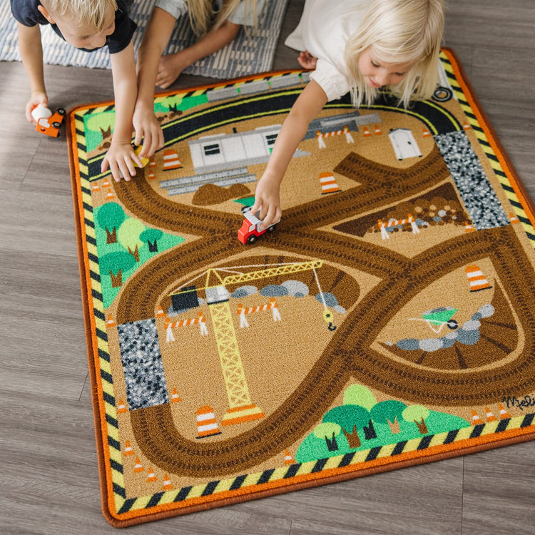 Round the Construction Zone Work Site Rug Vehicle Set