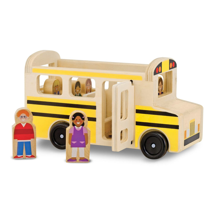 The loose pieces of the Melissa & Doug School Bus Wooden Play Set With 7 Play Figures