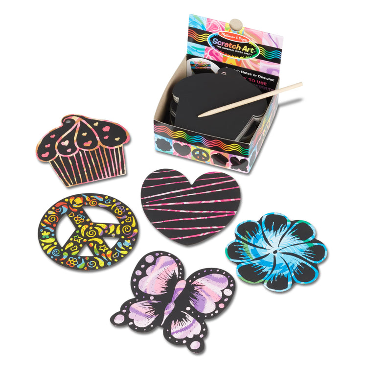An assembled or decorated the Melissa & Doug Scratch Art® Box of 125 Friendship-Themed Shaped Notes in Desktop Dispenser (Approx. 3.5” x 3.5” Each Note)