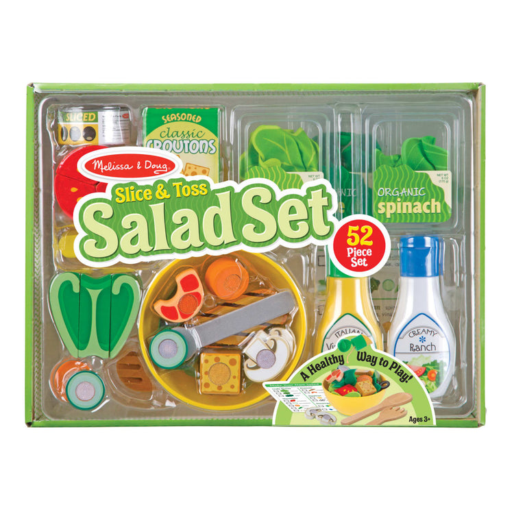 the Melissa & Doug Slice and Toss Salad Play Food Set – 52 Wooden and Felt Pieces