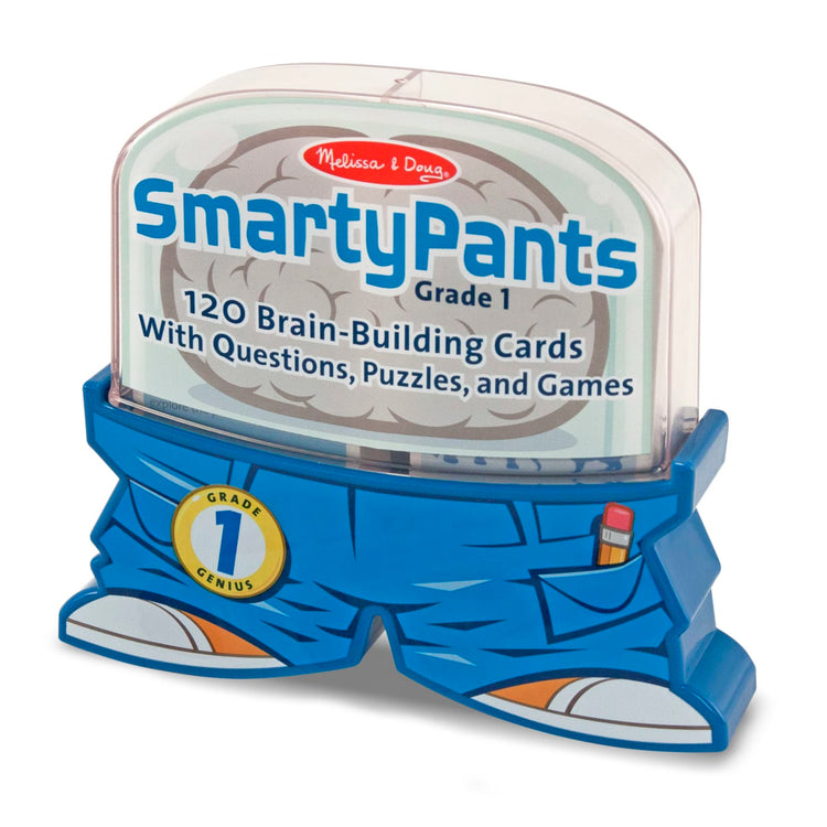 The loose pieces of the Melissa & Doug Smarty Pants 1st Grade Card Set - 120 Educational, Brain-Building Questions, Puzzles, and Games