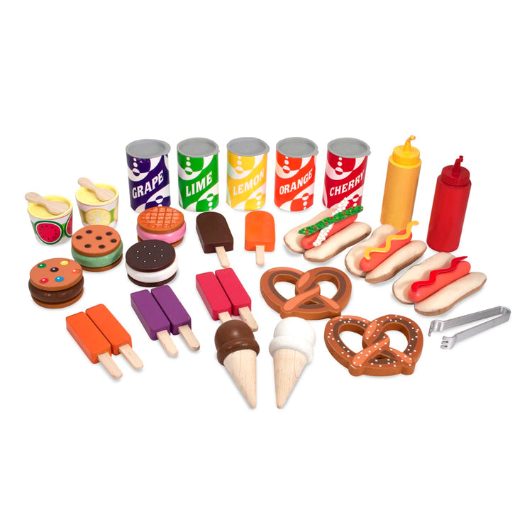 Melissa & Doug Wooden Snacks and Sweets Food Cart - 40+ Play Food pcs, Reversible Awning