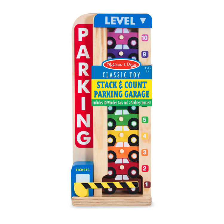 the Melissa & Doug Stack & Count Wooden Parking Garage With 10 Cars