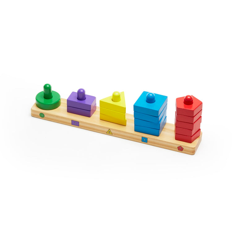 An assembled or decorated the Melissa & Doug Stack and Sort Board - Wooden Educational Toy With 15 Solid Wood Pieces