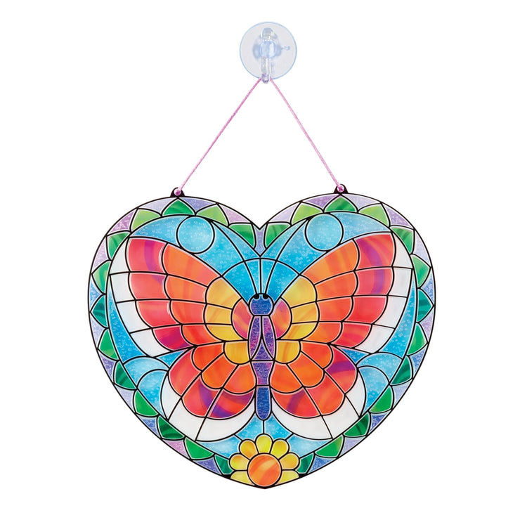 An assembled or decorated the Melissa & Doug Stained Glass Made Easy Activity Kit: Butterfly - 140+ Stickers
