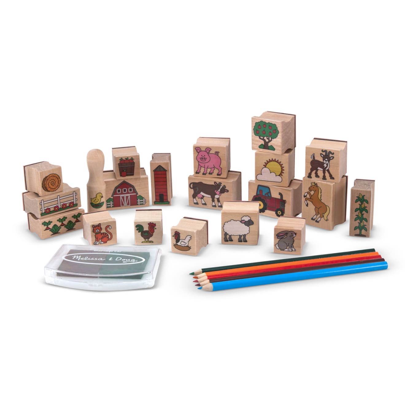 Farm: Set Di Timbri In Legno Stamp-a-Scene Con Melissa & Doug Mini-Pad Art In Omaggio