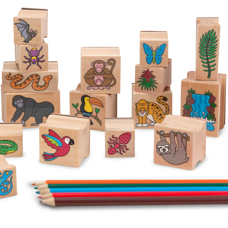 Melissa & Doug Stamp-a-Scene Wooden Stamp Set: Farm - 20 Stamps, 5 Colored  Pencils, and 2-Color Stamp Pad