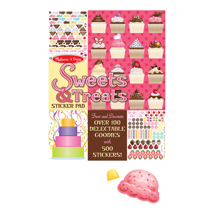 The loose pieces of the Melissa & Doug Sweets and Treats Sticker Pad - 500 Stickers, 16 Backgrounds