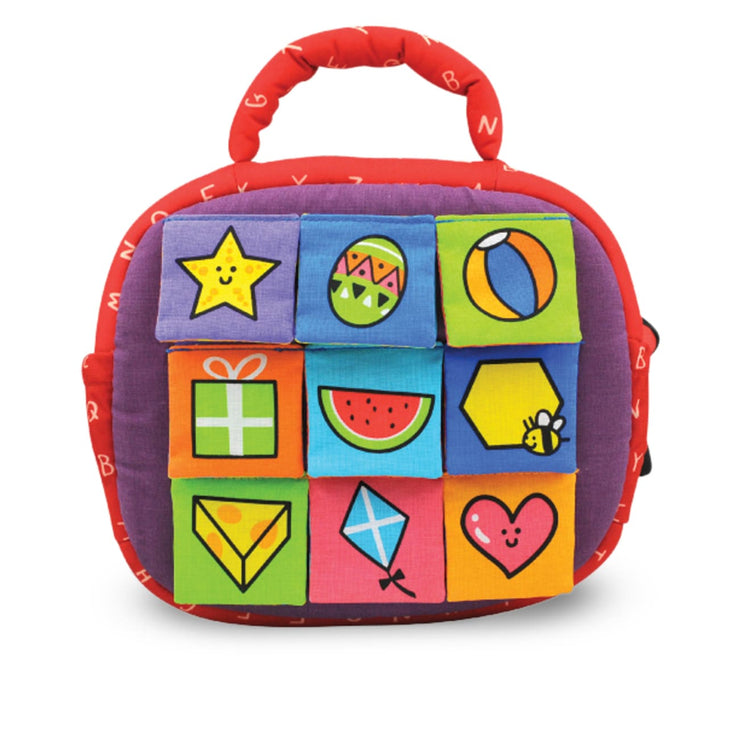 An assembled or decorated the Melissa & Doug K's Kids Take-Along Shape Sorter Baby Toy With 2-Sided Activity Bag and 9 Textured Shape Blocks