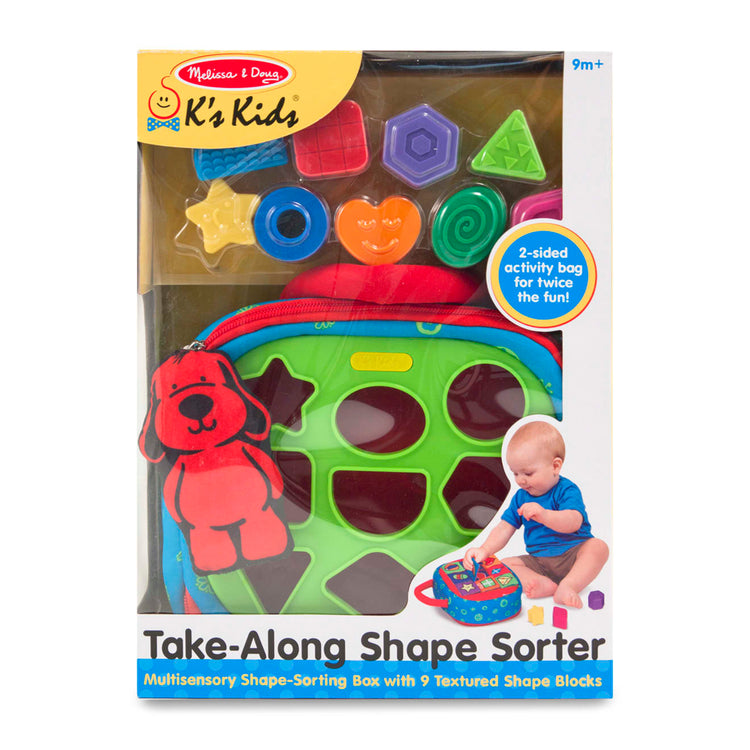 the Melissa & Doug K's Kids Take-Along Shape Sorter Baby Toy With 2-Sided Activity Bag and 9 Textured Shape Blocks