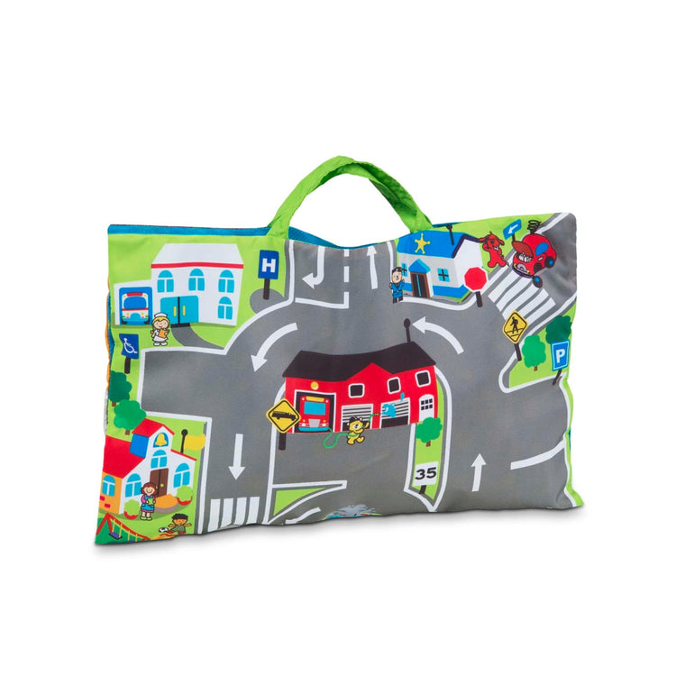 An assembled or decorated the Melissa & Doug Take-Along Town Play Mat (19.25 x 14.25 inches) With 9 Soft Vehicles
