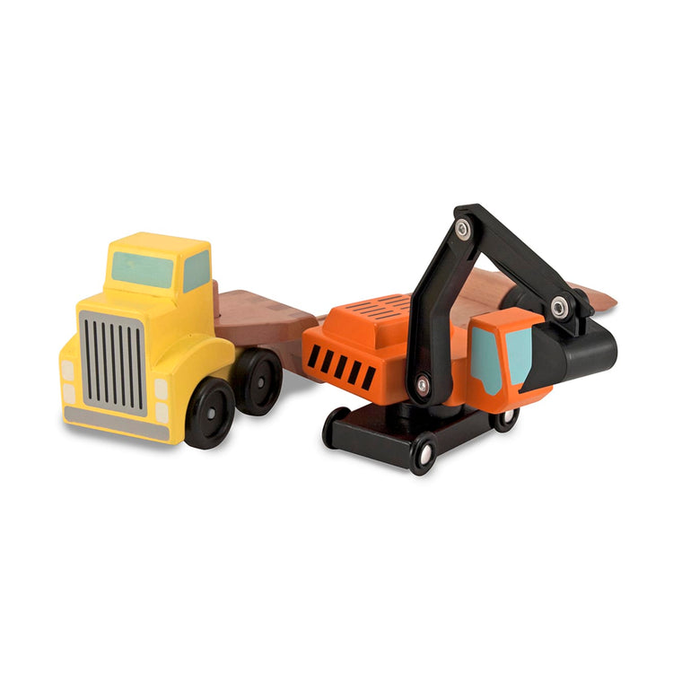 The loose pieces of the Melissa & Doug Trailer and Excavator Wooden Vehicle Set (3 pcs)