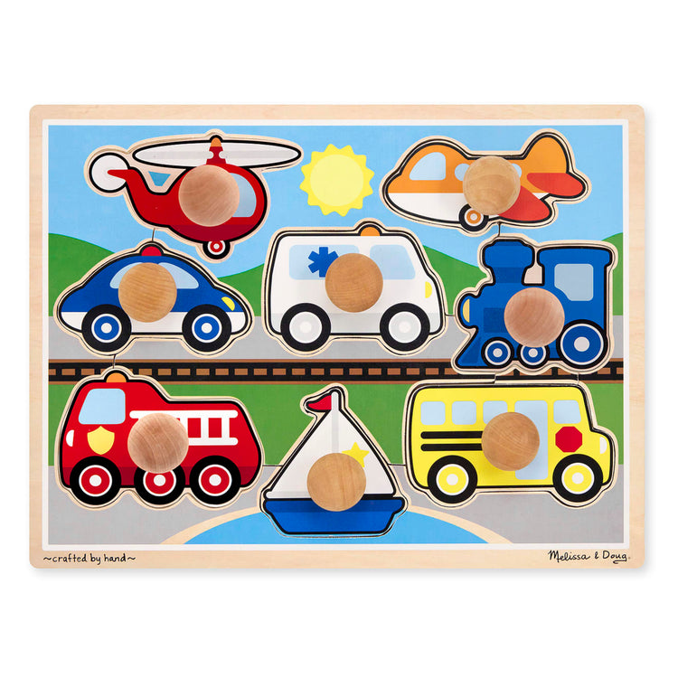 An assembled or decorated the Melissa & Doug Vehicles Jumbo Knob Wooden Puzzle (8 pcs)