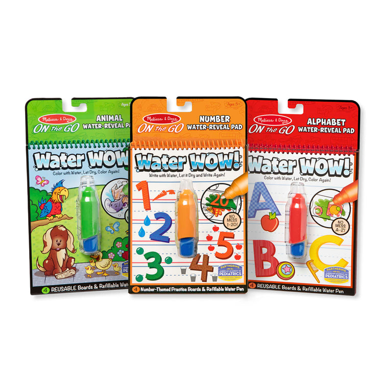 Melissa & Doug On the Go Water Wow! Reusable Water-Reveal Activity Pads, 3-pk, Animals, Alphabet, Numbers