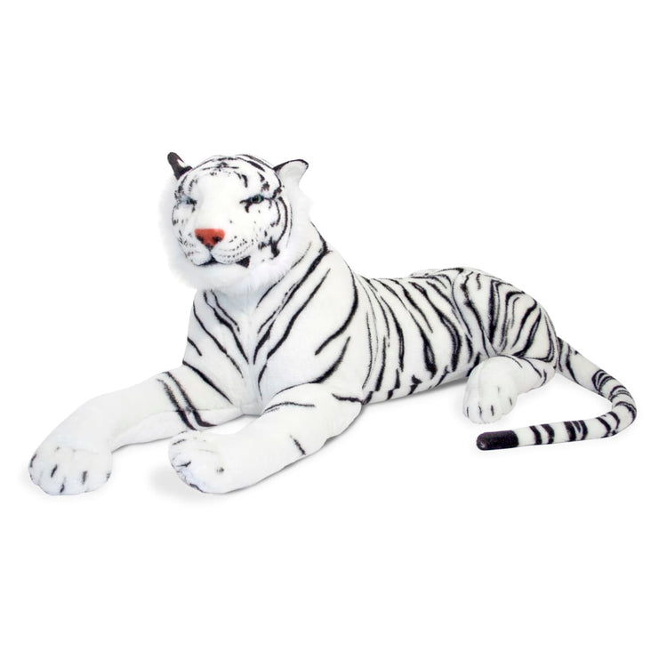 An assembled or decorated the Melissa & Doug Giant Siberian White Tiger - Lifelike Stuffed Animal (over 5 feet long)