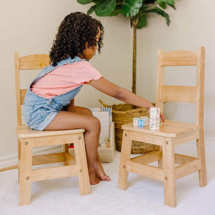 Melissa & Doug Solid Wood Table and 2 Chairs Set - Light Finish Furniture  for Playroom