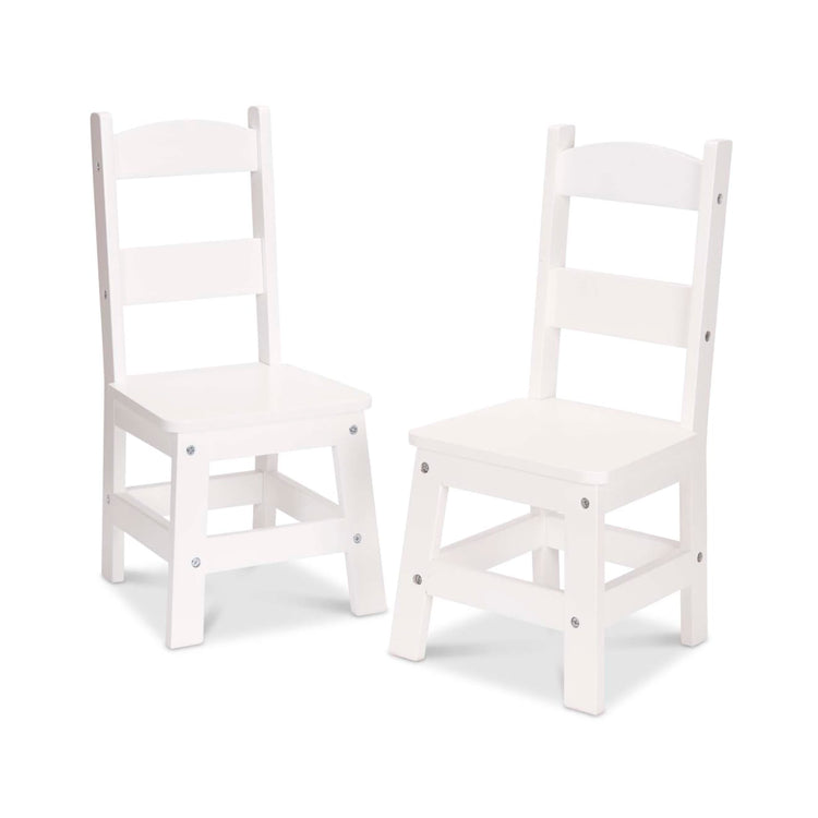 The loose pieces of the Melissa & Doug Wooden Chair Pair [Natural, White, Espresso Brown]