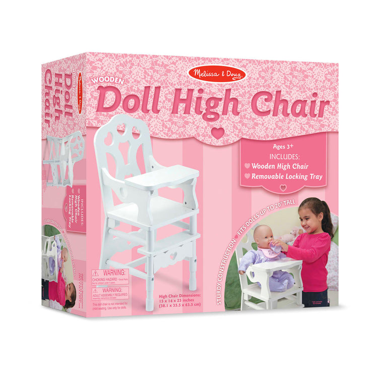 the Melissa & Doug Mine to Love Wooden Play High Chair for Dolls, Stuffed Animals - White (18”H x 8”W x 11”D Assembled)